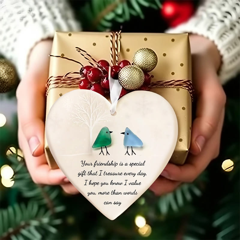 Friendship Gift Heart-Shaped Birds Sea Glass Hanging Ornament - image 3