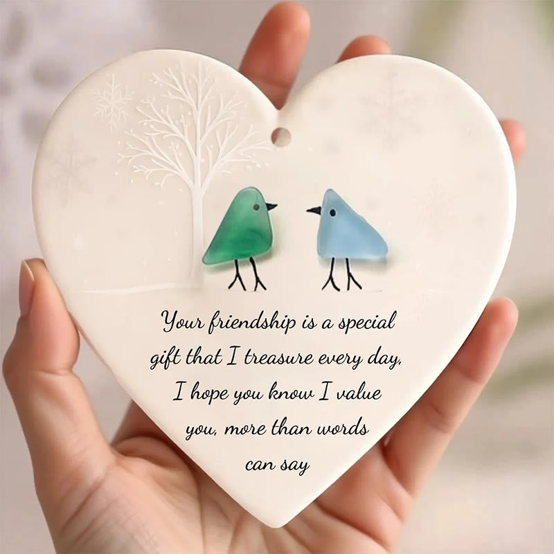 Friendship Gift Heart-Shaped Birds Sea Glass Hanging Ornament - Buy 4 Get 3 Free(7 Pcs) - 2.91" × 2.76" × 0.12" - image 0