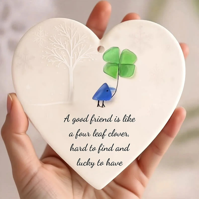 Friendship Gift Heart-Shaped Four Leaf Clover Sea Glass Hanging Ornament - Buy 4 Get 3 Free(7 Pcs) - 2.91" × 2.76" × 0.12" - image 0