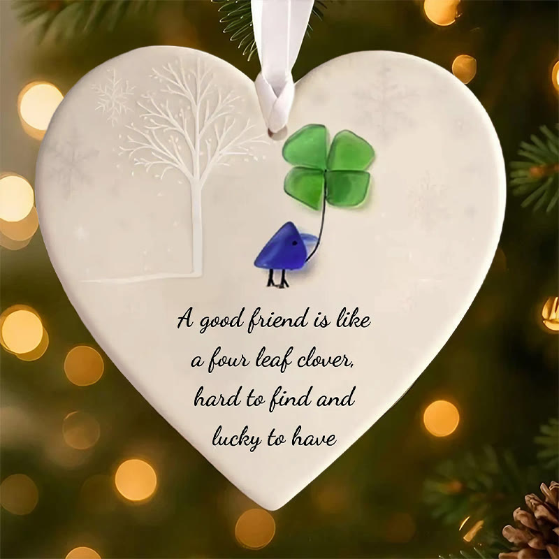 Friendship Gift Heart-Shaped Four Leaf Clover Sea Glass Hanging Ornament - image 2