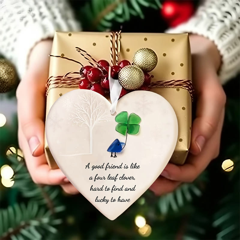 Friendship Gift Heart-Shaped Four Leaf Clover Sea Glass Hanging Ornament - image 3