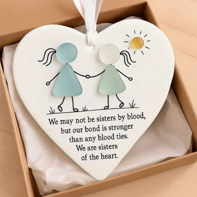 Bond of Soul Sisters Heart-Shaped Sea Glass Hanging Ornament - image 1