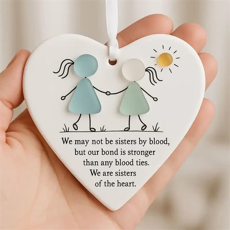 Bond of Soul Sisters Heart-Shaped Sea Glass Hanging Ornament - Buy 4 Get 3 Free(7 Pcs) - 2.91" × 2.76" × 0.12" - image 0