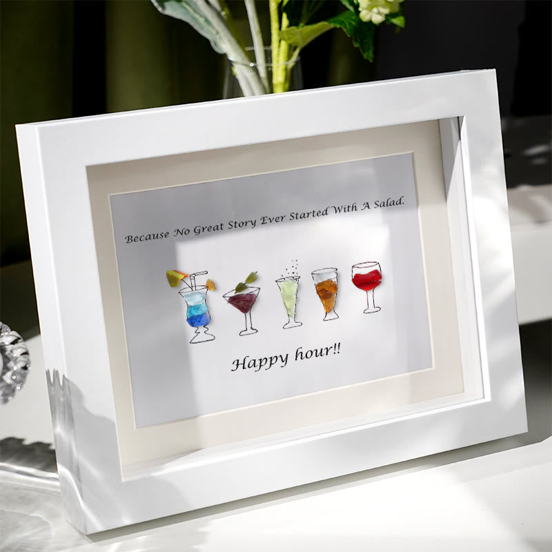 Happy Hour Colourful Sea Glass Framed Art Gift For Cocktail Lover - image 1