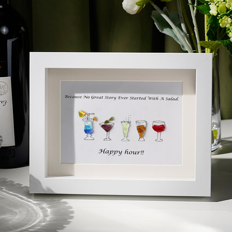 Happy Hour Colourful Sea Glass Framed Art Gift For Cocktail Lover - White - 6" X 8" - image 0