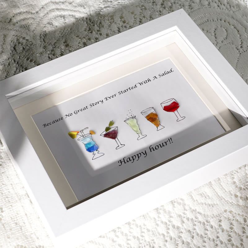 Happy Hour Colourful Sea Glass Framed Art Gift For Cocktail Lover - image 2