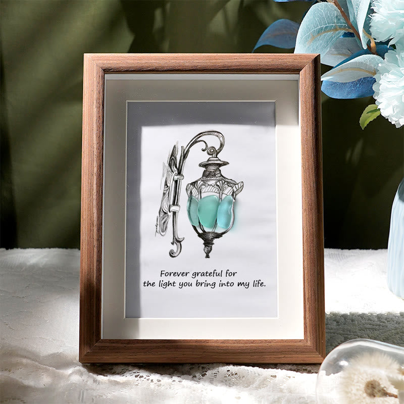 Grateful For The Light You Bring Into My Life Sea Glass Framed Art - Walnut Brown - 8" X 6" - image 0
