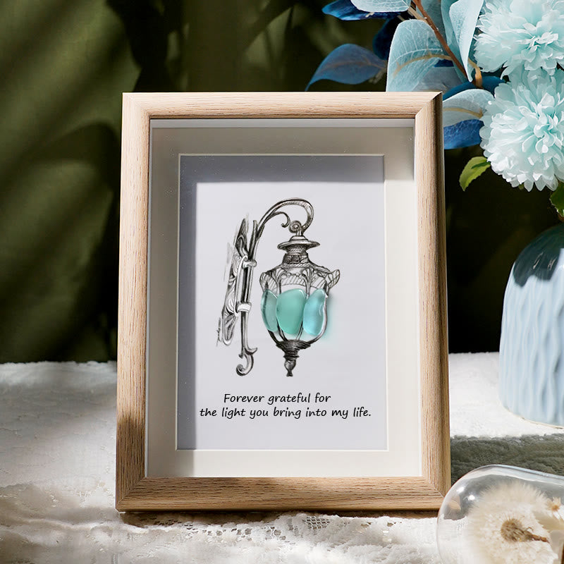 Grateful For The Light You Bring Into My Life Sea Glass Framed Art - Oak - 8" X 6" - image 4