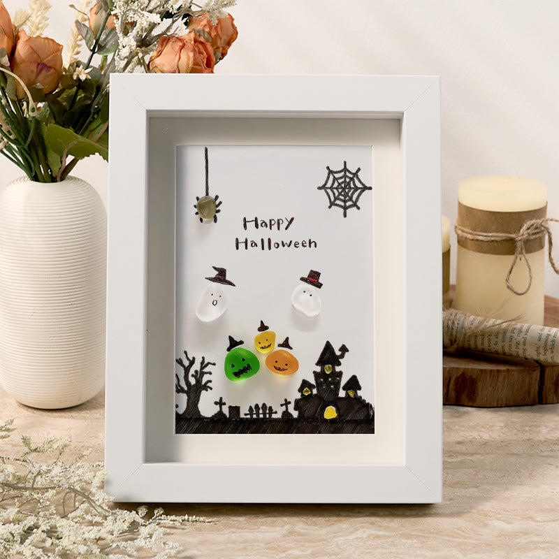 Ghost Happy Halloween Sea Glass Framed Art - White - 8" X 6" - image 0