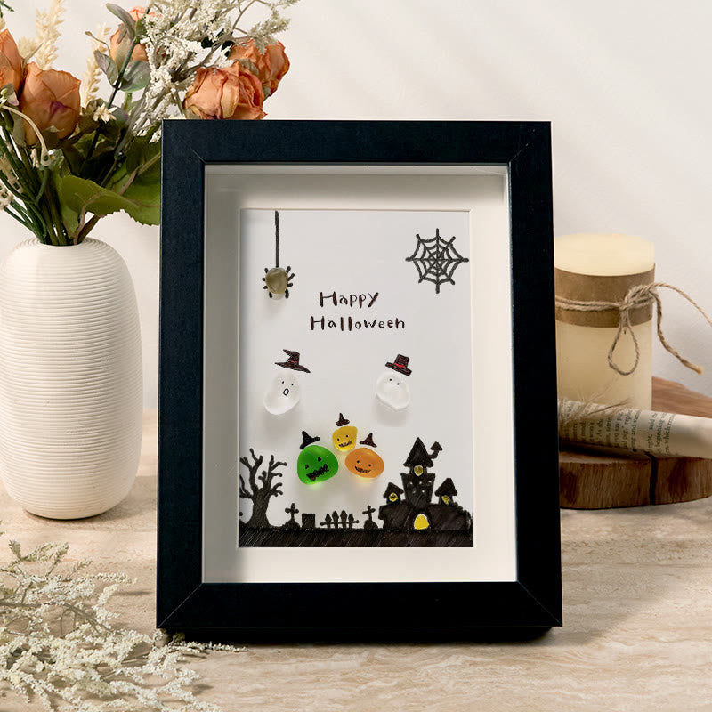 Ghost Happy Halloween Sea Glass Framed Art - Black - 8" X 6" - image 4