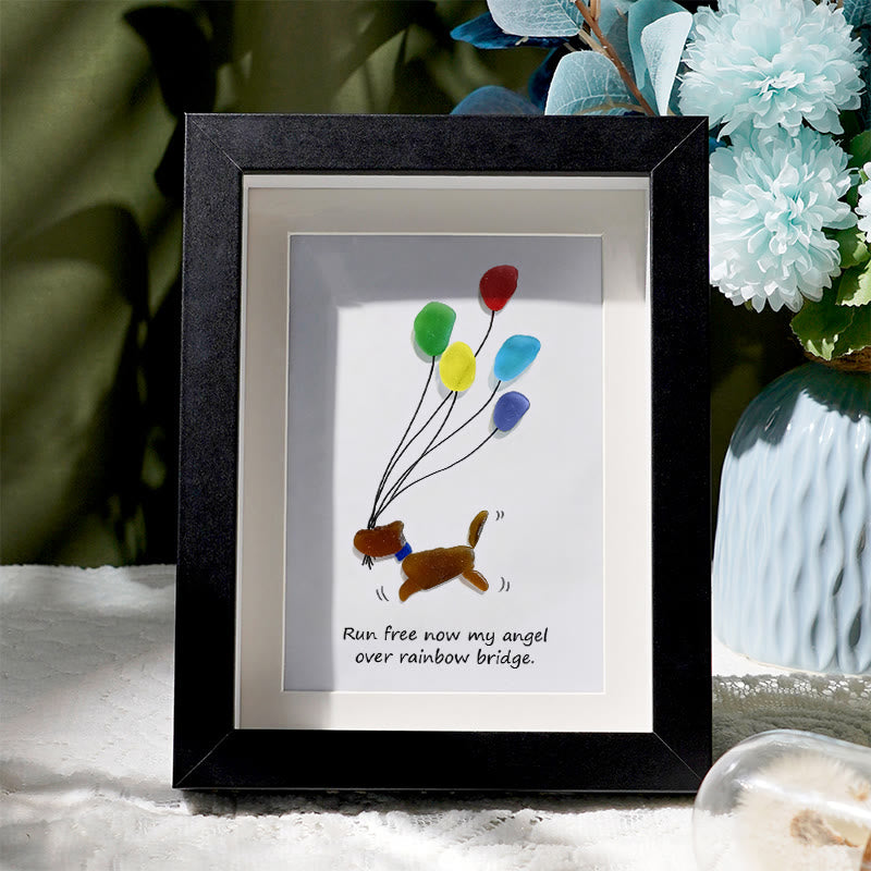 Run Free Now My Angel Dog Memorial Sea Glass Framed Art - Black - 8" X 6" - image 0