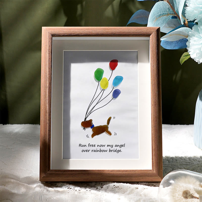 Run Free Now My Angel Dog Memorial Sea Glass Framed Art - Walnut Brown - 8" X 6" - image 6