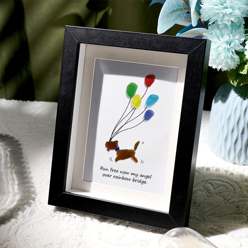 Run Free Now My Angel Dog Memorial Sea Glass Framed Art - image 1