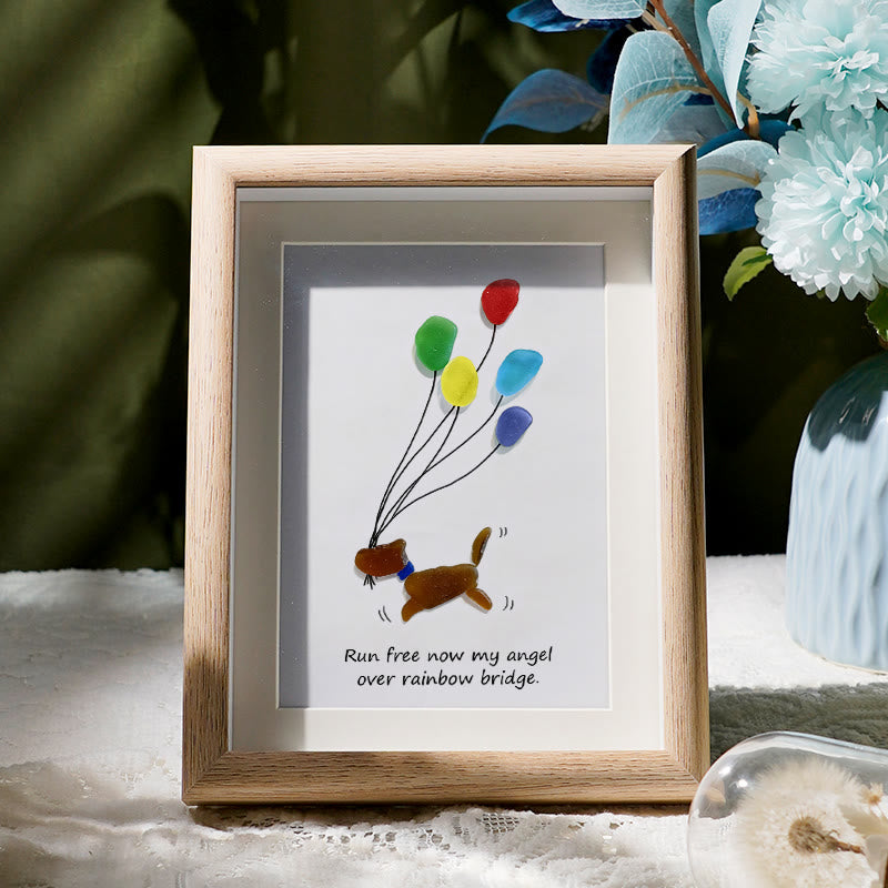 Run Free Now My Angel Dog Memorial Sea Glass Framed Art - Oak - 8" X 6" - image 5