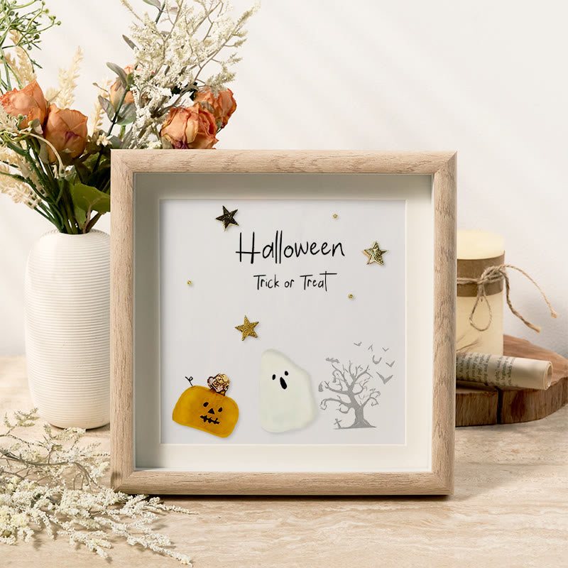 Halloween Trick Or Treat Sea Glass Framed Art - Oak - 8" X 8" - image 5