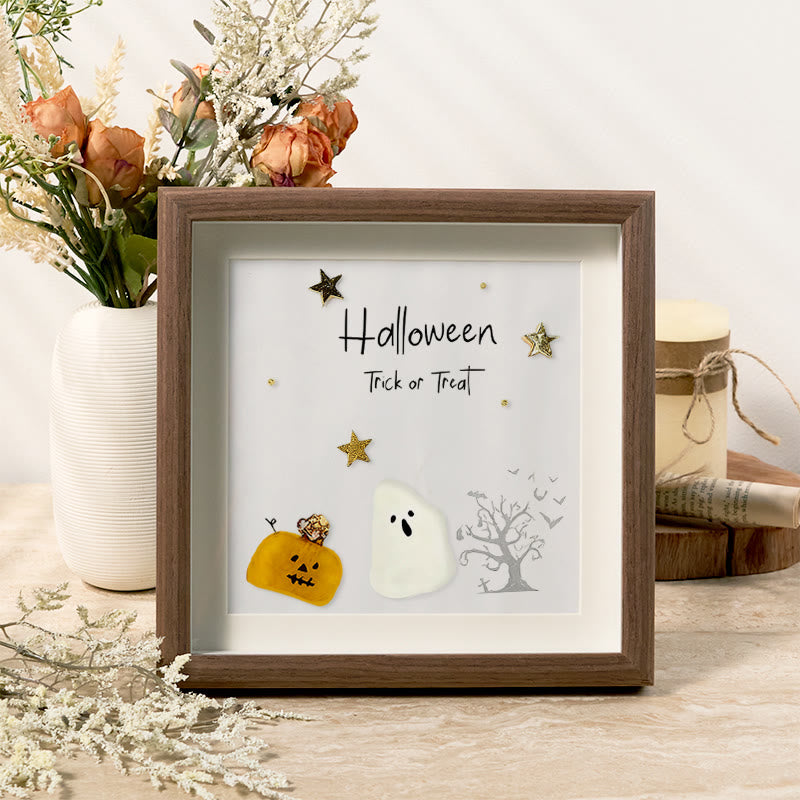 Halloween Trick Or Treat Sea Glass Framed Art - Walnut Brown - 8" X 8" - image 6