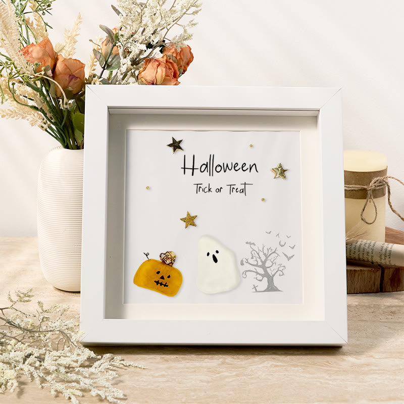 Halloween Trick Or Treat Sea Glass Framed Art - White - 8" X 8" - image 4