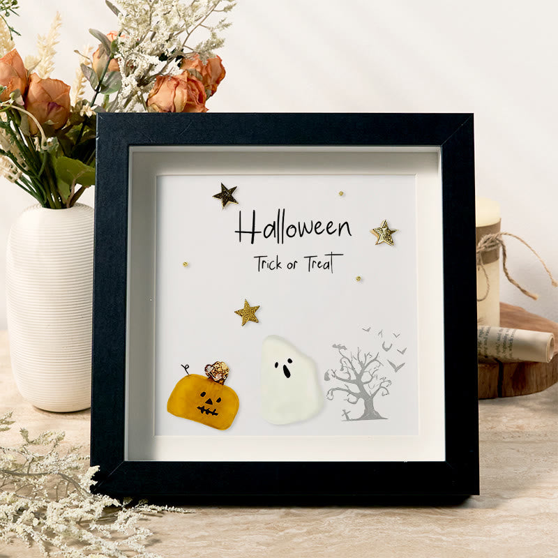 Halloween Trick Or Treat Sea Glass Framed Art - Black - 8" X 8" - image 0