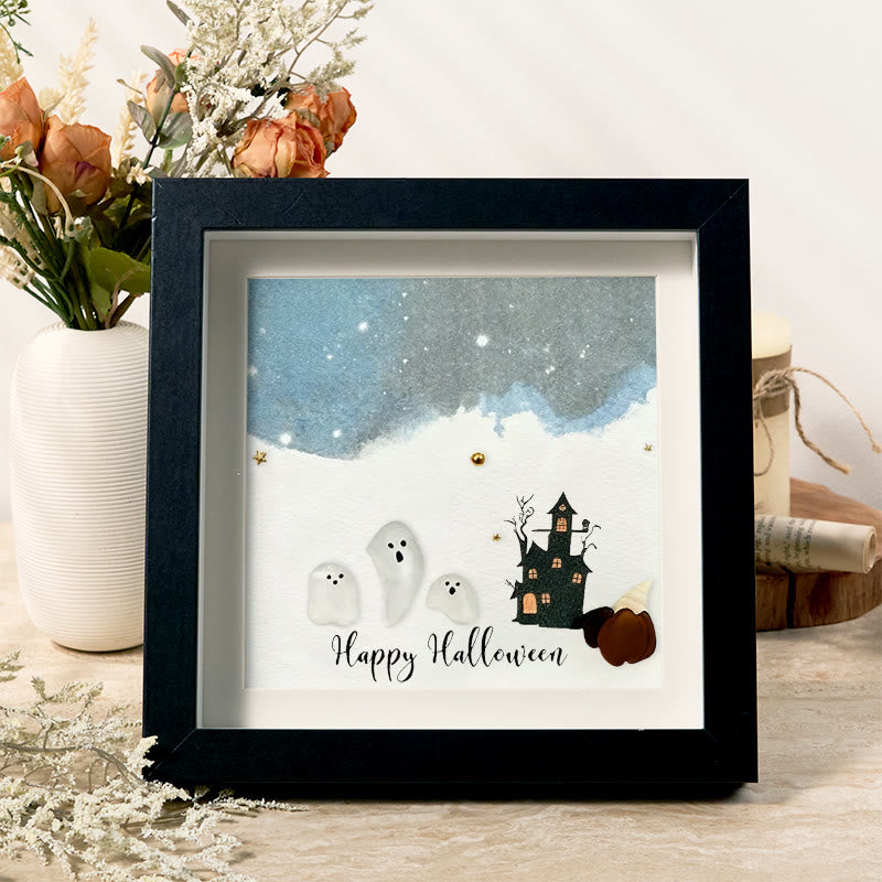 Halloween Ghost House Sea Glass Framed Art - Black - 8" X 8" - image 5