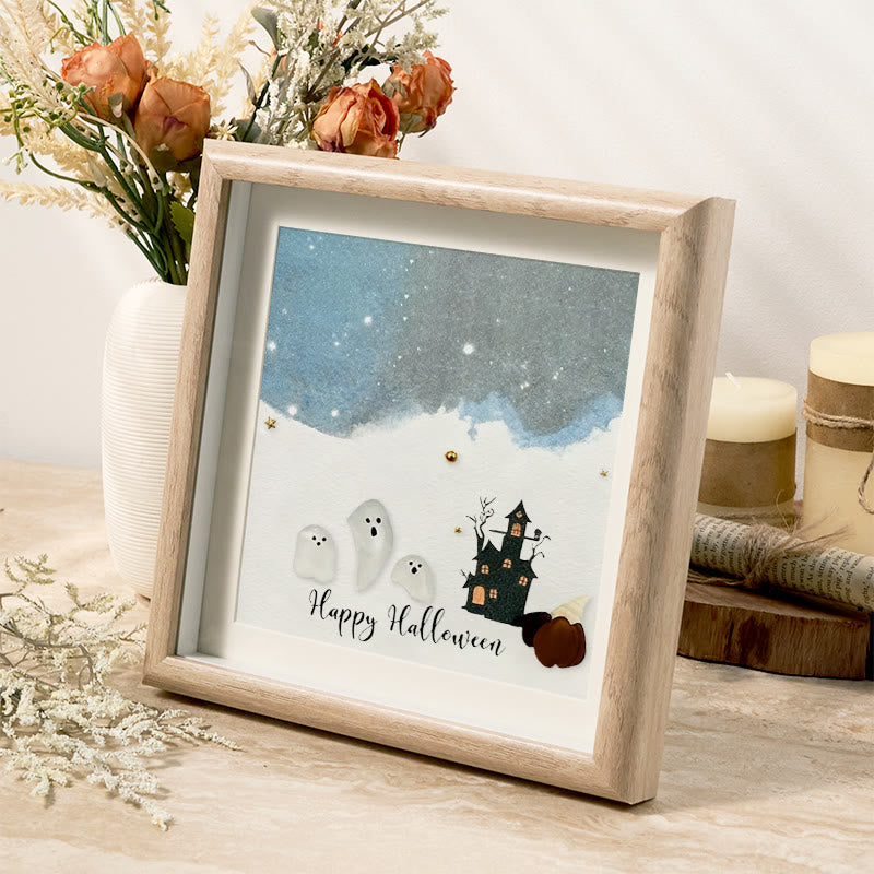 Halloween Ghost House Sea Glass Framed Art - image 1