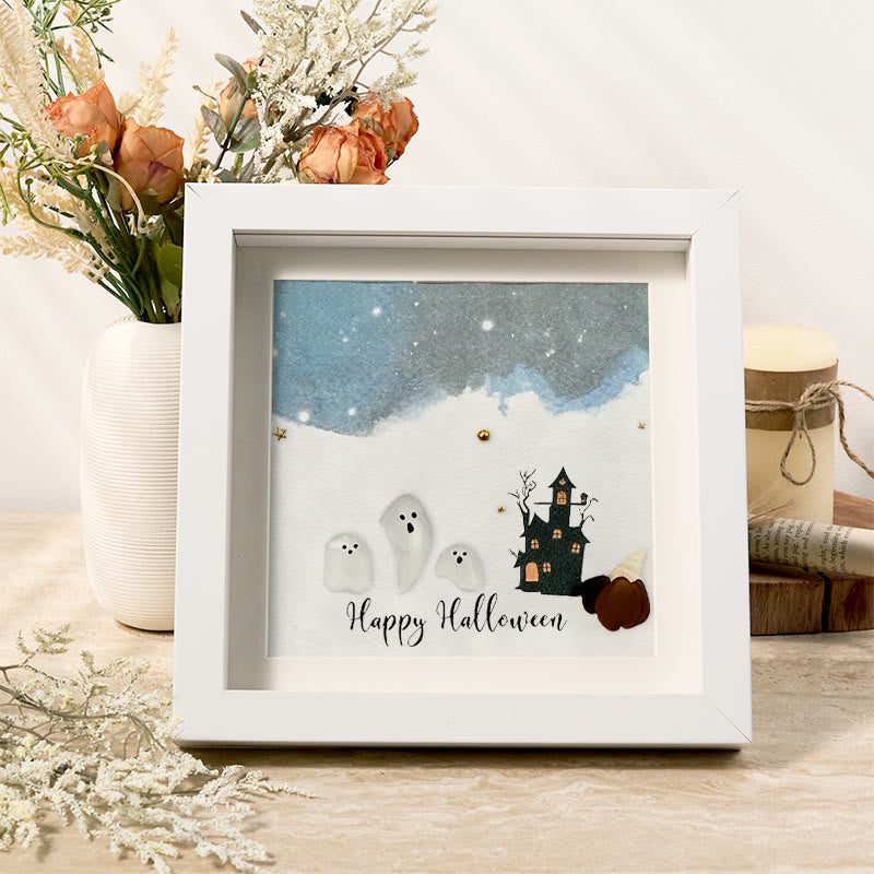 Halloween Ghost House Sea Glass Framed Art - White - 8" X 8" - image 6