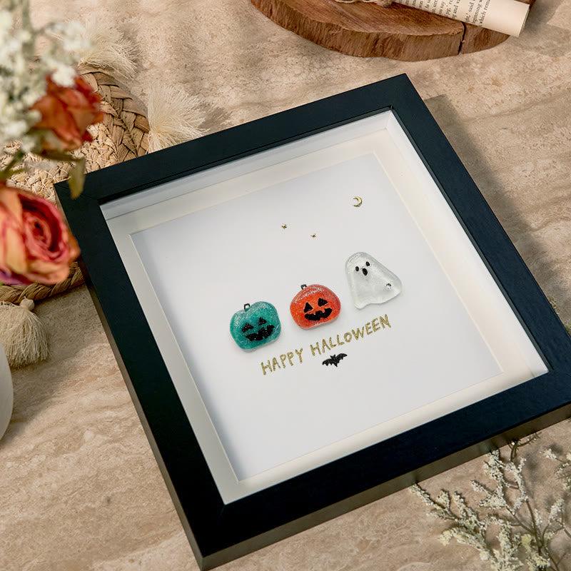 Halloween Jack O lantern And Ghost House Sea Glass Framed Art - image 2