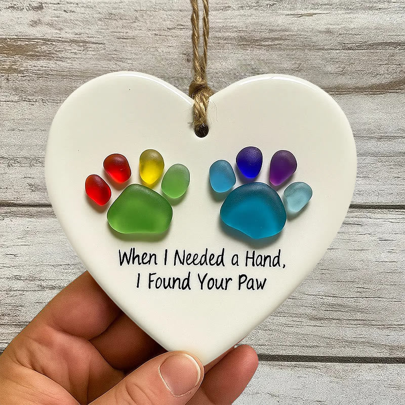 Pet Memorial Gift Rainbow Paw Sea Glass Hanging Ornament - Buy 4 Get 3 Free(7 Pcs) - 2.91" × 2.76" × 0.12" - image 0