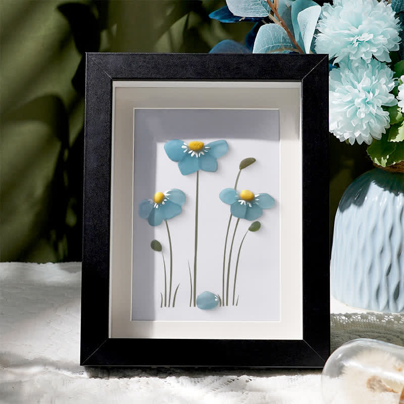 Blue Blossoming Flower Sea Glass Framed Art - Black - 8" X 6" - image 5