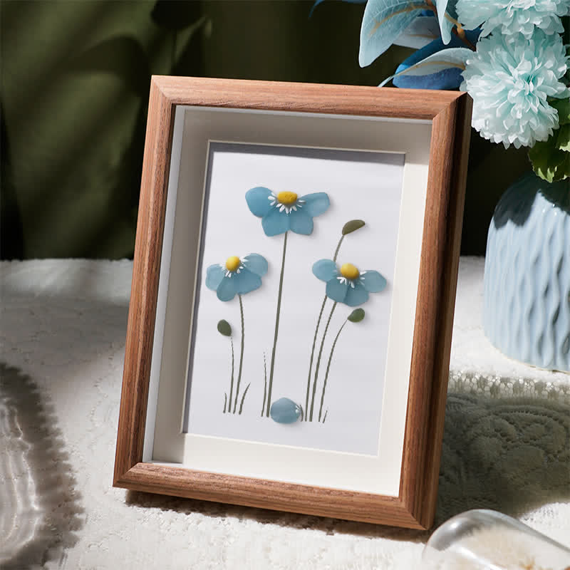 Blue Blossoming Flower Sea Glass Framed Art - image 1