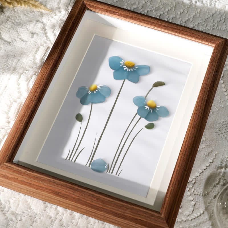 Blue Blossoming Flower Sea Glass Framed Art - image 2