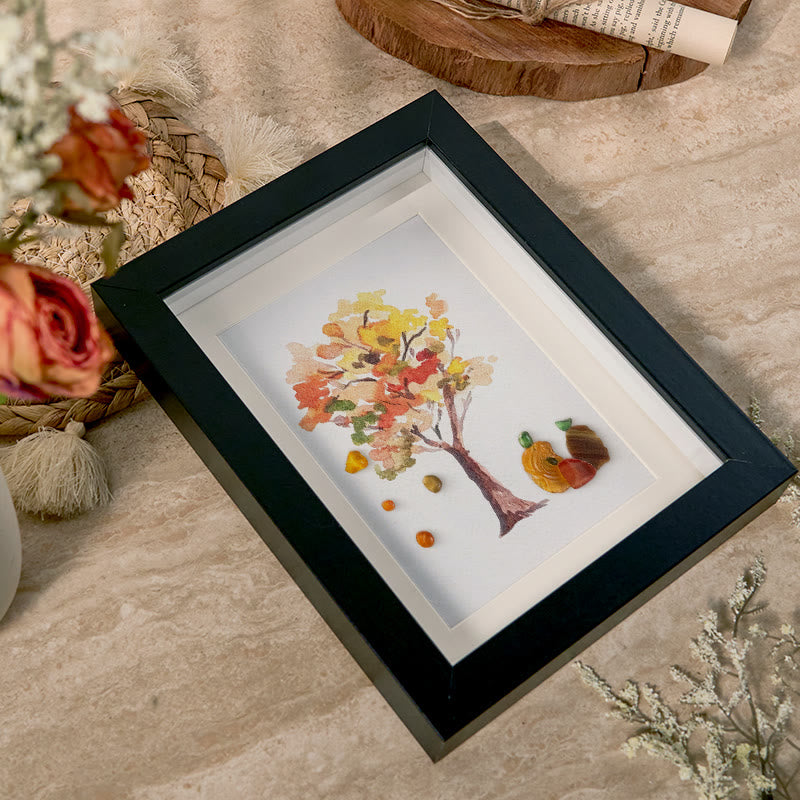 Fall Art Autumn Leaves Pumpkin Sea Glass Framed Art - image 2