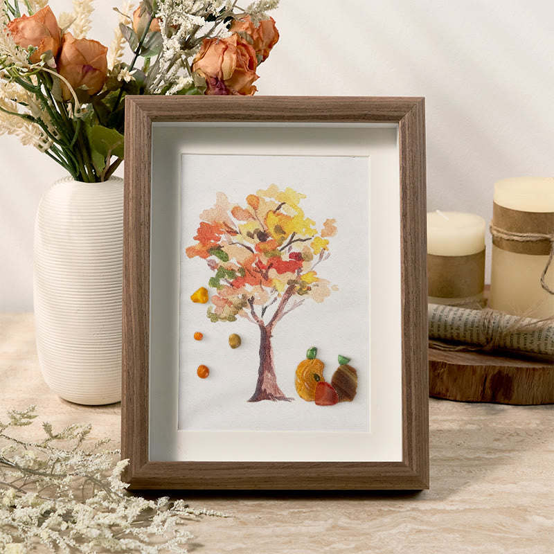 Fall Art Autumn Leaves Pumpkin Sea Glass Framed Art - Walnut Brown - 8" X 6" - image 6