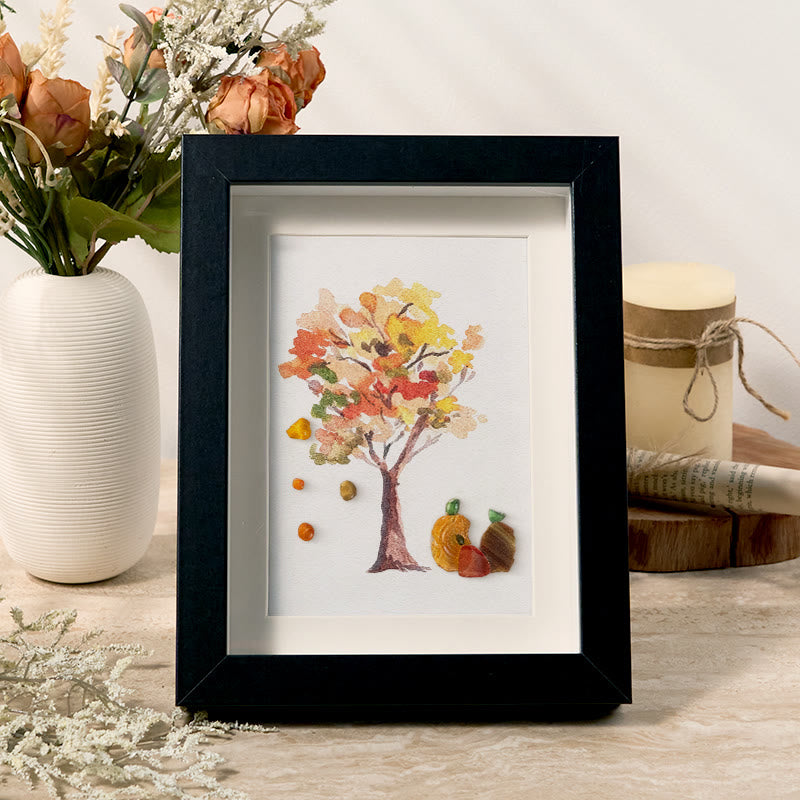 Fall Art Autumn Leaves Pumpkin Sea Glass Framed Art - Black - 8" X 6" - image 0