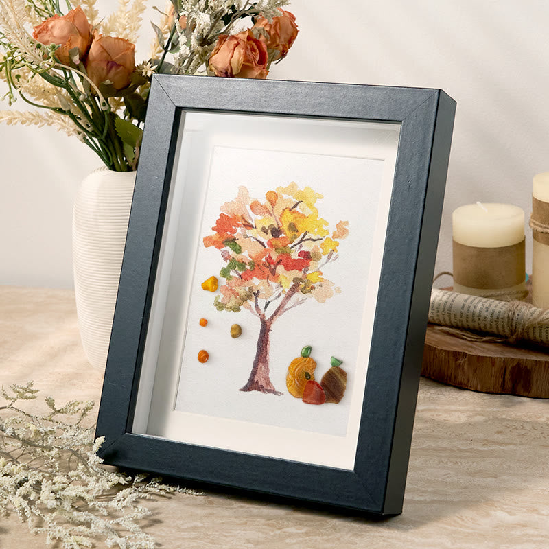Fall Art Autumn Leaves Pumpkin Sea Glass Framed Art - image 1