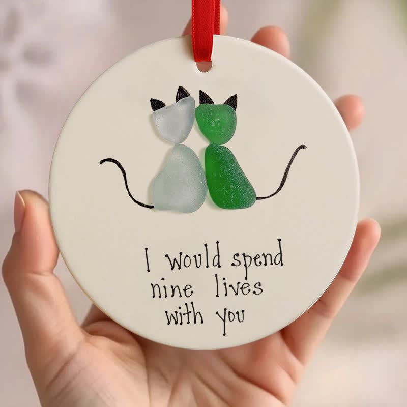 Cat Couple Round-Shaped Sea Glass Hanging Ornament - Buy 5 Get 2 Free(7 Pcs) - 2.87" × 2.87" × 0.12" - image 0