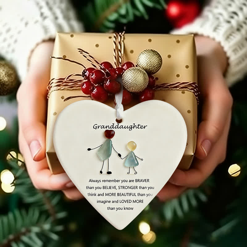 Family Heart-Shaped Sea Glass Hanging Ornament For Grandson - image 2