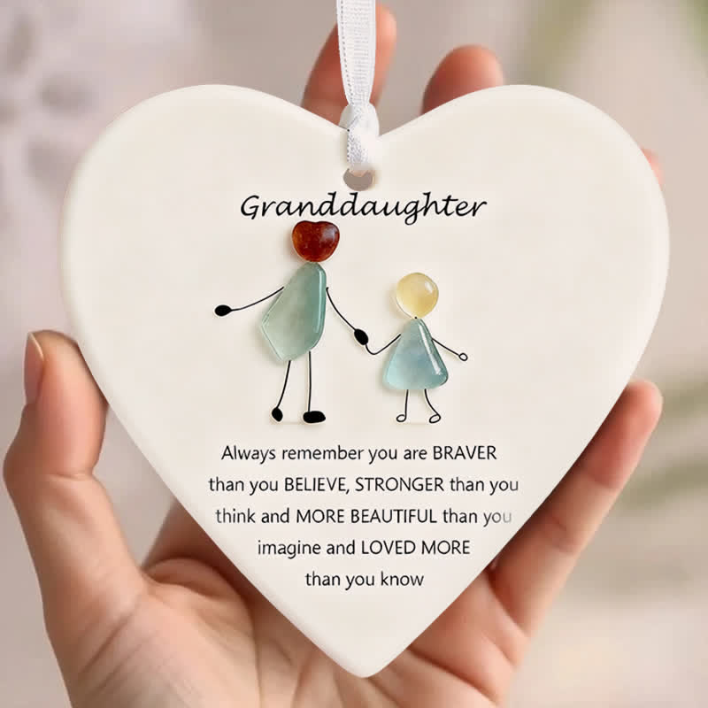 Family Heart-Shaped Sea Glass Hanging Ornament For Granddaughter - Buy 5 Get 2 Free(7 Pcs) - 2.91" × 2.76" × 0.12" - image 0
