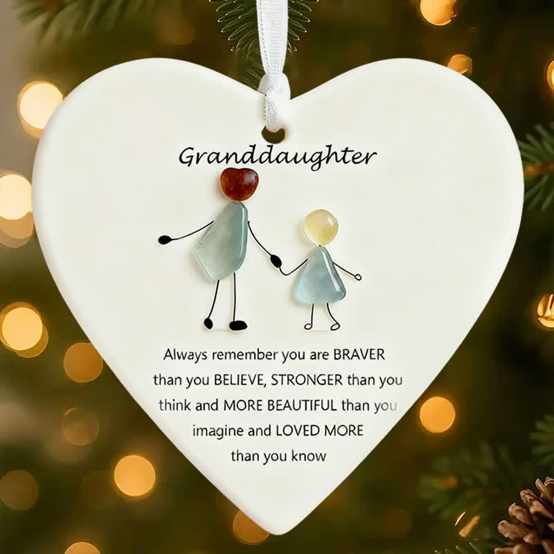 Family Heart-Shaped Sea Glass Hanging Ornament For Granddaughter - image 3