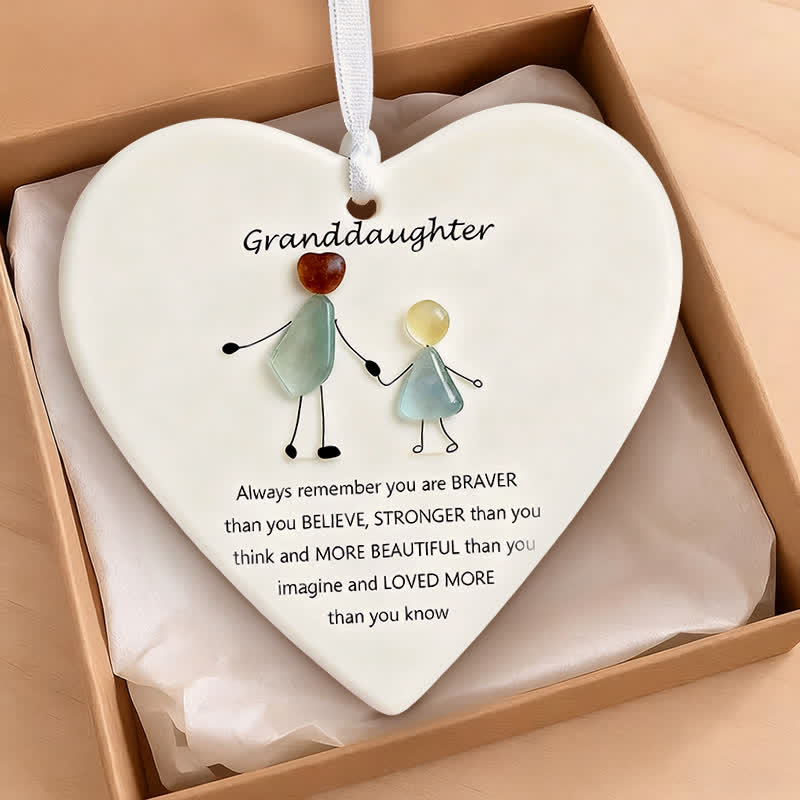Family Heart-Shaped Sea Glass Hanging Ornament For Granddaughter - image 1