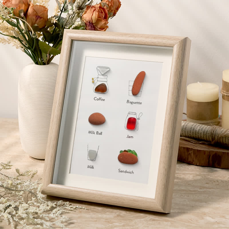 Breakfast Theme Bread Coffee Sea Glass Framed Art - image 1