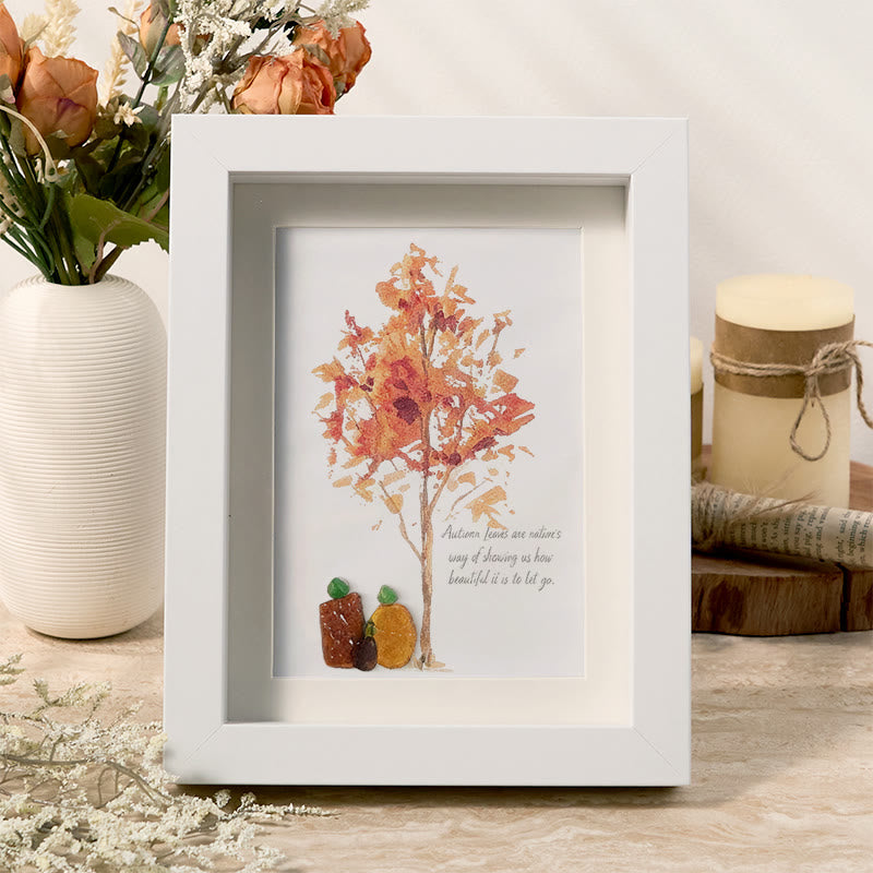 Autumn Quotes Fall Leaves Pumpkin Sea Glass Framed Art - White - 8" X 6" - image 6