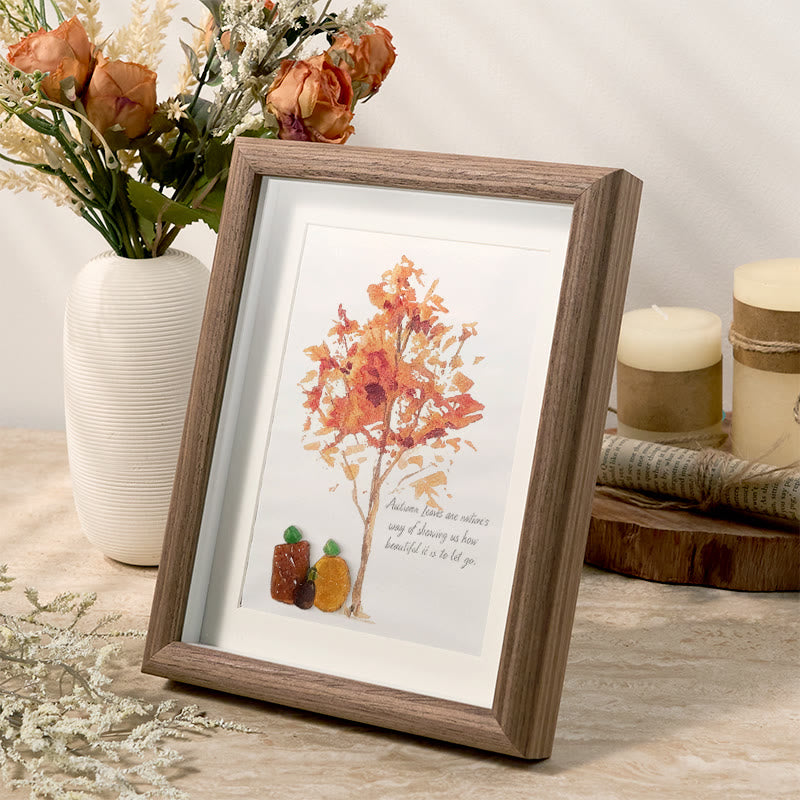 Autumn Quotes Fall Leaves Pumpkin Sea Glass Framed Art - image 1
