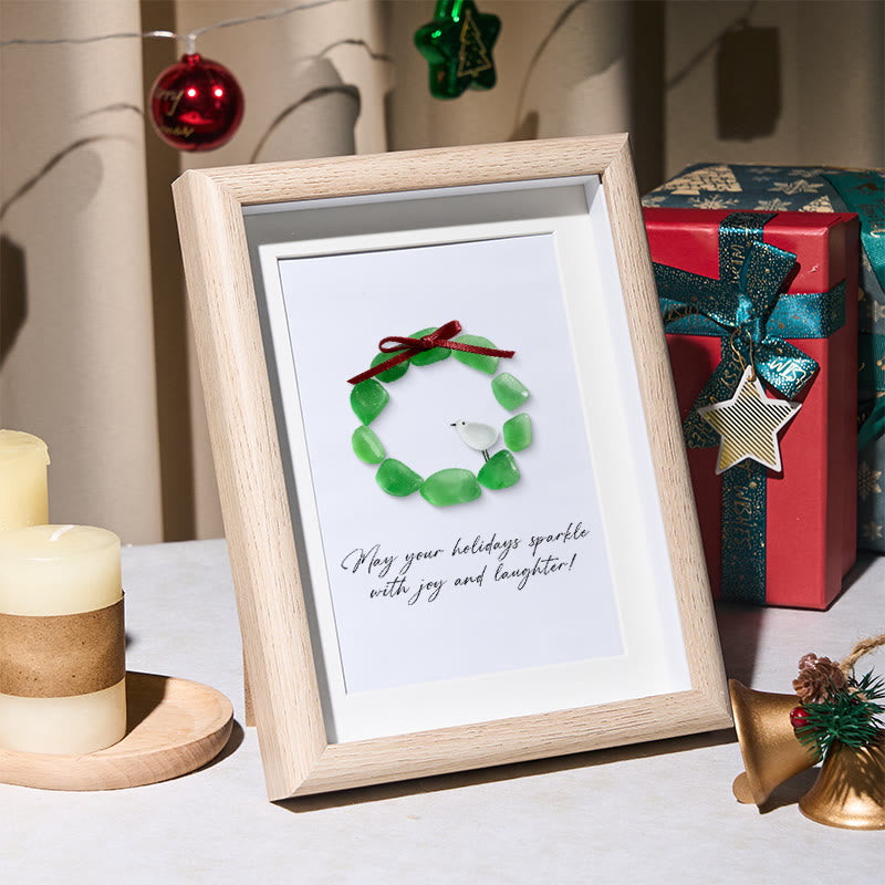 Christmas Wreath And Wreath Sea Glass Framed Art - image 1