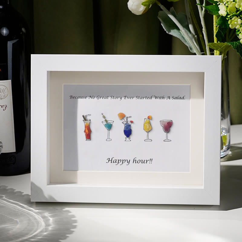 Happy Hour Cocktail Sea Glass Framed Art - White - 6" X 8" - image 0