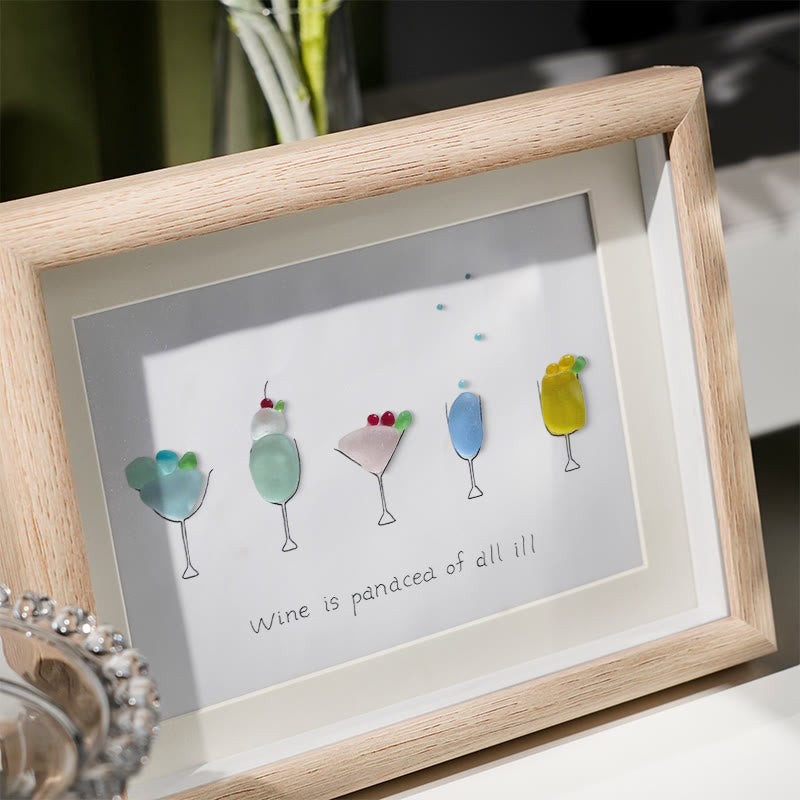 Wine is a panacea of all ill Sea Glass Framed Art - image 1