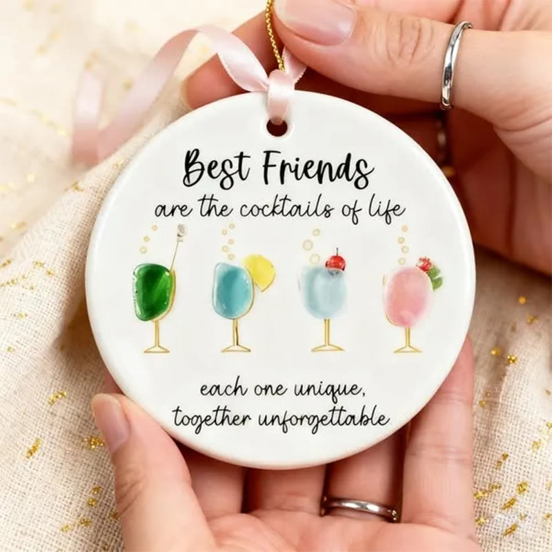 Best Friends Cocktails Sea Glass Hanging Ornament - Buy 5 Get 2 Free(7 Pcs) - 2.87" × 2.87" × 0.12" - image 0