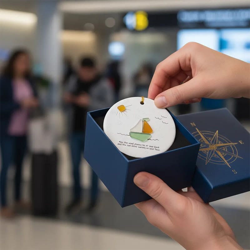 Sailboat Best Wish Sea Glass Hanging Ornament - image 2