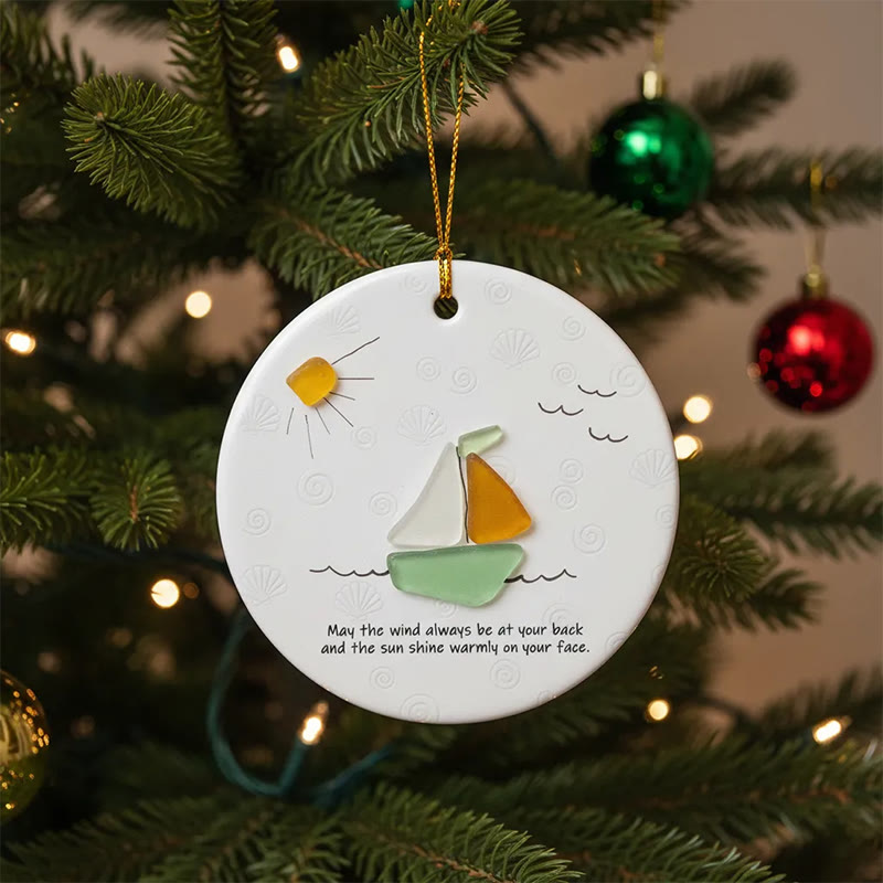 Sailboat Best Wish Sea Glass Hanging Ornament - image 1