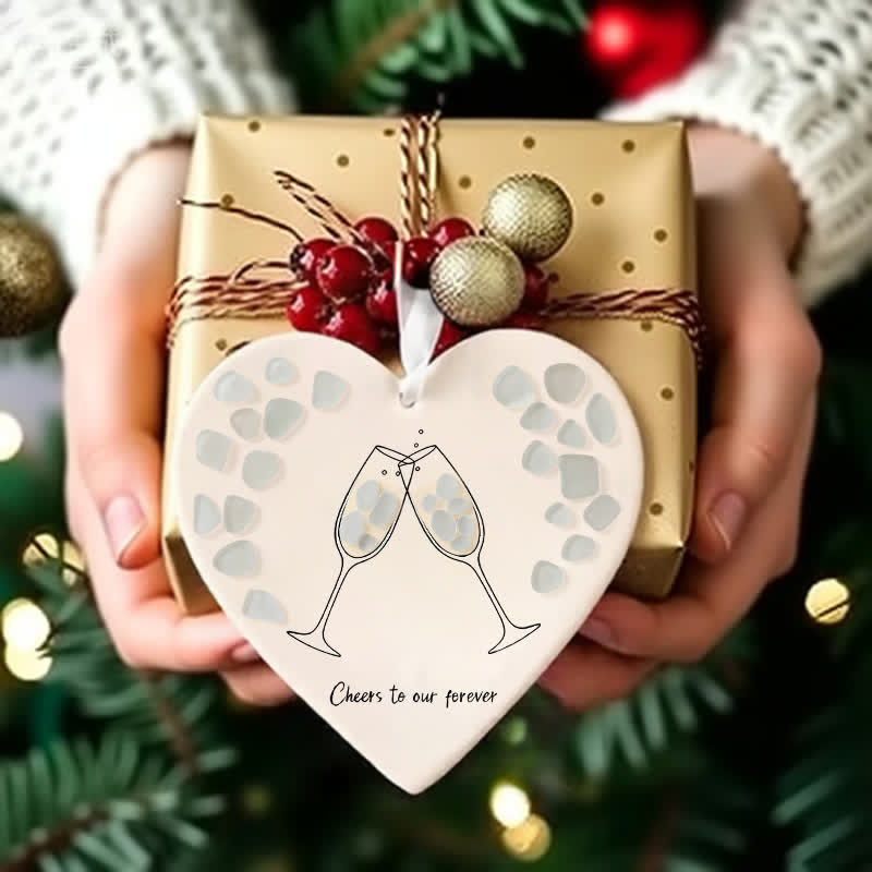 Cheers To Our Forever Heart-shaped Sea Glass Hanging Ornament - image 2