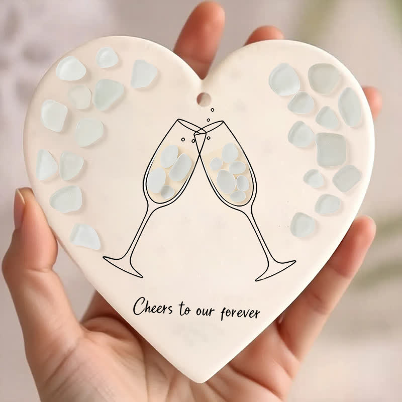 Cheers To Our Forever Heart-shaped Sea Glass Hanging Ornament - Buy 5 Get 2 Free(7 Pcs) - 2.91" × 2.76" × 0.12" - image 0